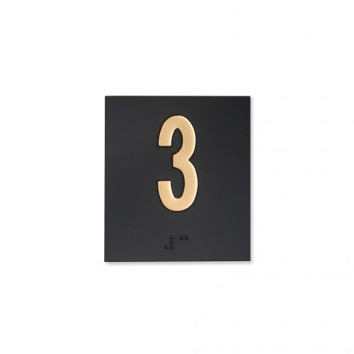 Show jamb braille with satin bronze character and black background